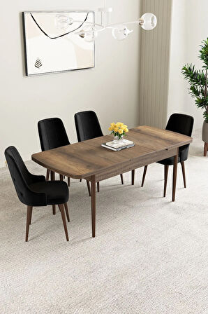Mabel Barok Desen 80x132 MDF Açılabilir Mutfak Masası Takımı 4  Sandalye