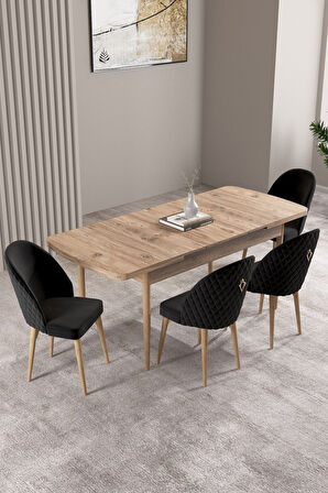 Milas Atlantik Çam 80x132 Açılabilir Mdf Masa Yemek Odası Takımı, Mutfak Takımı 4 Adet Sandalye