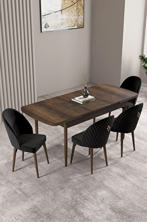 Milas Barok Desen 80x132 MDF Açılabilir Mutfak Masası Takımı 4  Sandalye