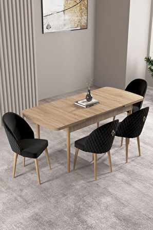 Milas Meşe Desen 80x132 MDF Açılabilir Mutfak Masası Takımı 4  Sandalye