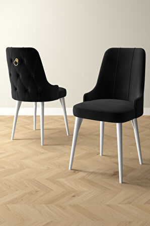 Esa 4 Adet Babyface Kumaş, Beyaz Metal Ayaklı, Mutfak ve Yemek Odası Sandalyesi