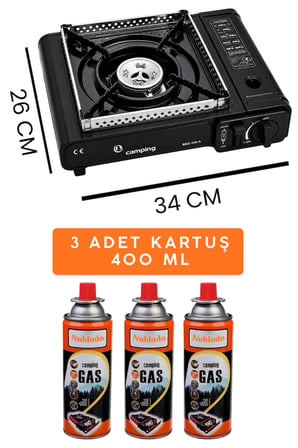(4'lü Set) Portatif Taşınabilir Kamp Ocağı Tek Gözlü 3 Adet Kartuş Gezi Piknik Yemek Pişirme Ocağı (SİYAH)