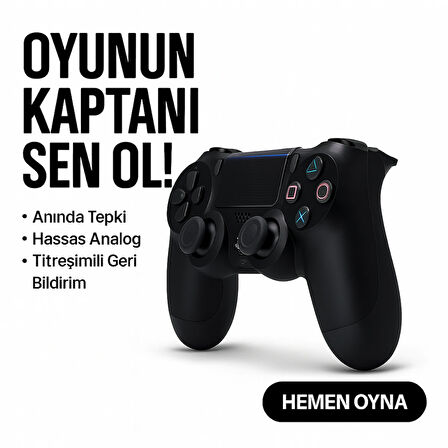 Yeni Nesil PS4 Kolu Kablosuz, Şarj Edilebilir, Ergonomik + Titremeli + Dayanıklı Oyun Dostu Siyah