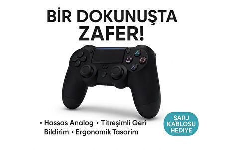 Yeni Nesil PS4 Kolu Kablosuz, Şarj Edilebilir, Ergonomik + Titremeli + Dayanıklı Oyun Dostu Siyah