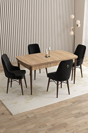 Mazaka Meşe Desen 80x132 Açılabilir Mdf Masa Yemek Odası Takımı, Mutfak Takımı 4 Adet Sandalye