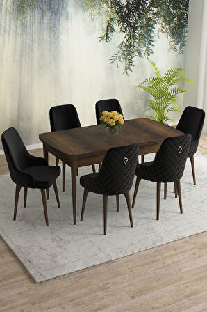 Meri Serisi Barok 80x132 Açılabilir Mdf Masa Yemek Odası Takımı, Mutfak Takımı 6 Adet Sandalye