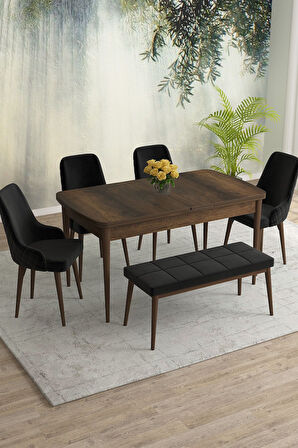 Meri Serisi Barok 80x132 Açılabilir Mdf Masa Yemek Odası Takımı, Mutfak Takımı 4 Sandalye 1 Bench