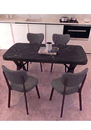  70x110 Sabit Mutfak Yemek Masası Takımı + 4 Adet Elma Sandalye