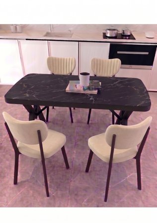  70x110 Sabit Mutfak Yemek Masası Takımı + 4 Adet Elma Sandalye