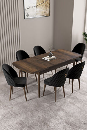 ​​​​​​​Milas Barok Desen 80x132 Açılabilir Mdf Masa Yemek Odası Takımı, Mutfak Takımı 6 Sandalye