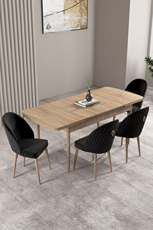 Milas Meşe Desen 80x132 Açılabilir Mdf Masa Yemek Odası Takımı, Mutfak Takımı 4 Adet Sandalye