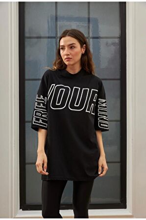 Pamuk Free Your Mind Baskılı Unisex Oversize T-shirt