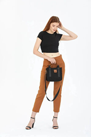 Kadın Siyah Kanvas Çapraz Askılı Mini The Tote Bag El Omuz Çanta