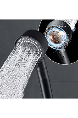 Moonshop Turbo Fan Pervaneli 5 Fonksiyonlu Siyah Duş Başlığı El Duşu
