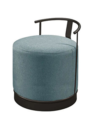 Pufi Puf Siyah Metal Çerçeveli  Keten Çok Amaçlı Dekoratif Oturak, Makyaj Oturağı,Montajsız Puf Benc