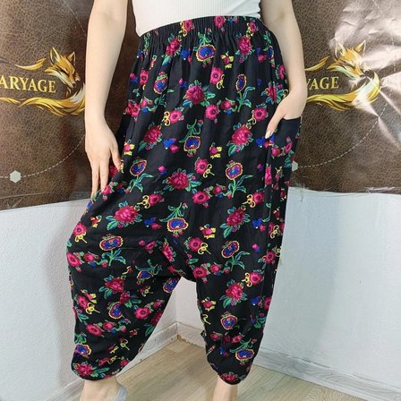 Otantik Köy Şalvarı %100 Pamuk Viskon Çiçek Desenli Rahat Kesim Ağlı Kadın Şalvarı 38BEDEN 100 KG