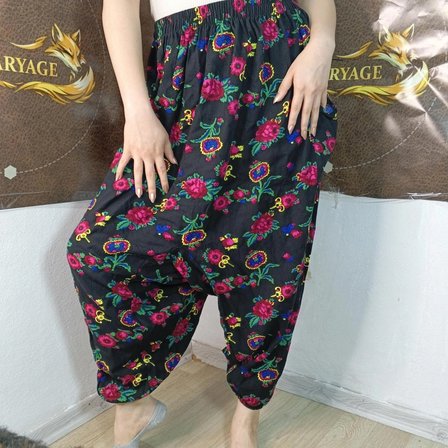 Otantik Köy Şalvarı %100 Pamuk Viskon Çiçek Desenli Rahat Kesim Ağlı Kadın Şalvarı 38BEDEN 100 KG