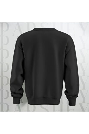 Baskısız Siyah Bisiklet Yaka Sweatshirt Kalın Kumaş 3 İplik