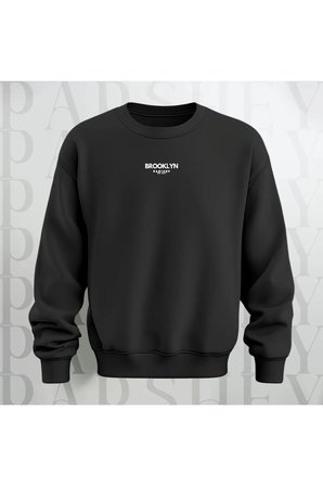 Brooklyn Baskılı Unisex Bisiklet Yaka Sweatshirt Kalın Kumaş 3 İplik