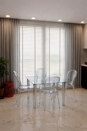 Beyaz 50mm %100 Gerçek Ahşap Jaluzi Perde Redüktörlü Zincir Mekanizmalı Ofis/Ev Tüm Mekanlar