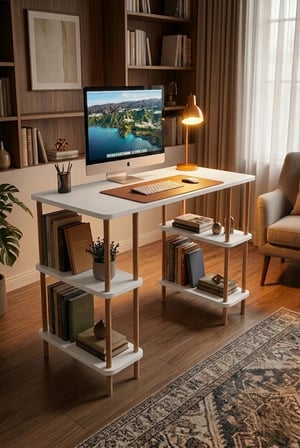 tridihome Kitaplıklı Çalışma Masası Aletsiz Kolay Kurulum  Raflı Ders Ofis Bilgisayar Masası