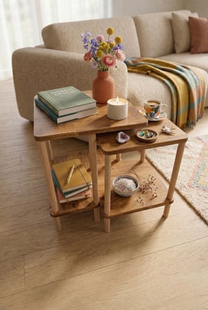 tridihome Modern Minimal Tasarım Yan Sehpa Dekoratif Ahşap Traverten,Meşe,Beyaz Zigon Sehpa 2li Set 40*50cm