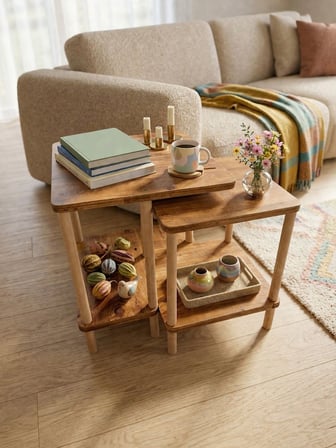 tridihome Modern Minimal Tasarım Yan Sehpa Dekoratif Ahşap Traverten,Meşe,Beyaz Zigon Sehpa 2li Set 40*50cm