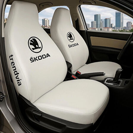 Skoda Beyaz Renk Ön ve Arka Oto Koltuk Kılıfı Penye Servis Kılıfı Seti