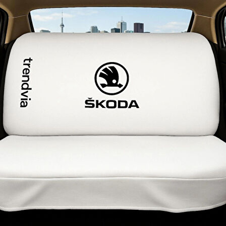 Skoda Beyaz Renk Ön ve Arka Oto Koltuk Kılıfı Penye Servis Kılıfı Seti