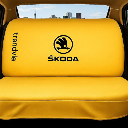 Skoda Sarı Renk Ön ve Arka Oto Koltuk Kılıfı Penye Servis Kılıfı Seti