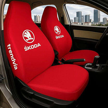 Skoda Kırmızı Renk Ön ve Arka Oto Koltuk Kılıfı Penye Servis Kılıfı Seti