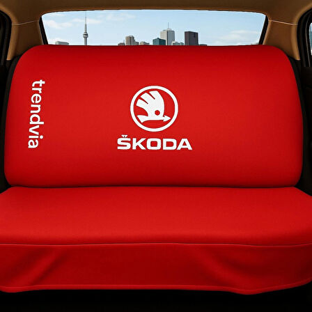Skoda Kırmızı Renk Ön ve Arka Oto Koltuk Kılıfı Penye Servis Kılıfı Seti