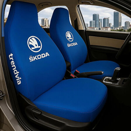 Skoda Mavi Renk Ön ve Arka Oto Koltuk Kılıfı Penye Servis Kılıfı Seti