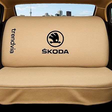Skoda Bej Renk Ön ve Arka Oto Koltuk Kılıfı Penye Servis Kılıfı Seti