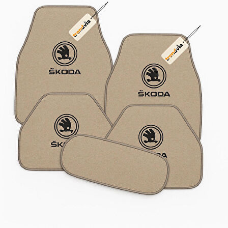 Bej Renk Skoda Halı Paspas Seti – Araca Özel Kesim, Dayanıklı ve Şık Oto Paspas Takımı