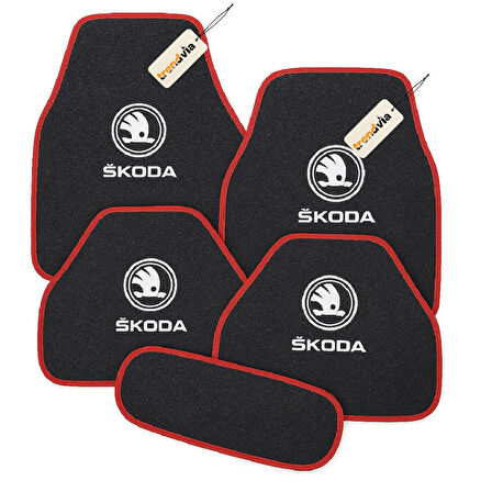 Antrasit Kırmızı Renk Skoda Halı Paspas Seti – Araca Özel Kesim, Dayanıklı ve Şık Oto Paspas Takımı