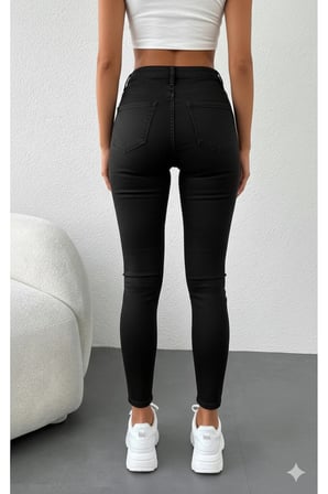 Kadın Yüksek Bel Skinny Power Likra Dar Paça Jean Siyah / 38