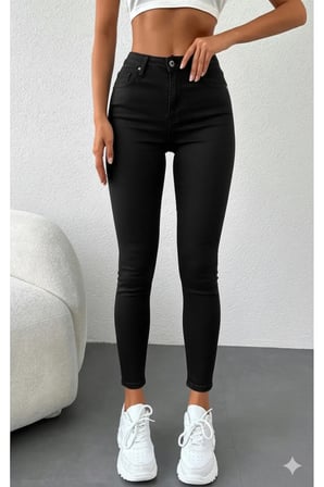 Kadın Yüksek Bel Skinny Power Likra Dar Paça Jean Siyah / 34