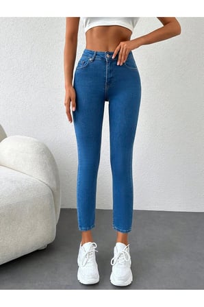 Kadın Yüksek Bel Skinny Power Likra Dar Paça Jean Mavi / 42
