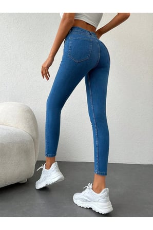 Kadın Yüksek Bel Skinny Power Likra Dar Paça Jean Mavi / 34