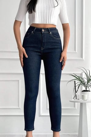 Kadın Yüksek Bel Skinny Power Likra Dar Paça Jean Lacivert / 34