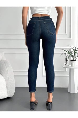Kadın Yüksek Bel Skinny Power Likra Dar Paça Jean Lacivert / 34