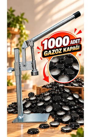 Gazzel Şişe Kapatma Aleti Gazoz Soda Şişesi Taç Kapak Makinası + 1000 Adet Kapak