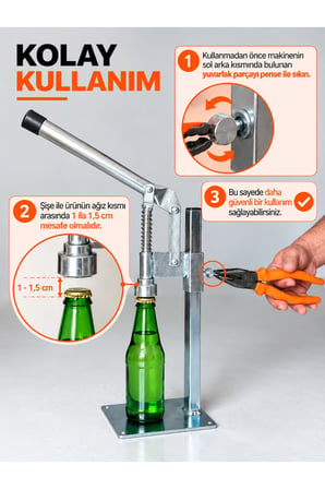 Gazzel Şişe Kapatma Aleti Gazoz Soda Şişesi Taç Kapak Makinası + 500 Adet Gazoz Kapağı