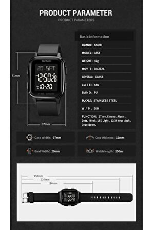 Skmei 1858 Led Işıklı Spor Erkek Kol Saati