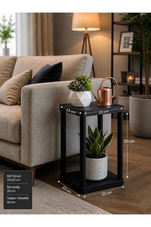 Sakura 2 Katlı Çiçeklik Saksılık Siyah