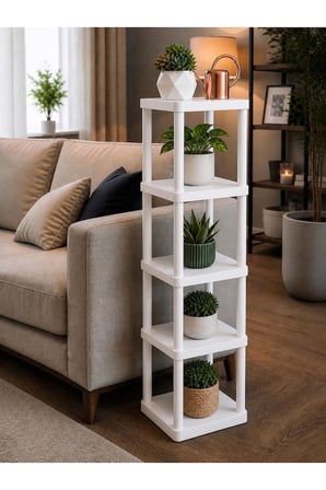 Sakura 5 Katlı Çiçeklik Saksılık Beyaz