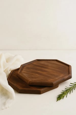 Fam Wood Art 2'li Doğal Ahşap Nihale, Small Sunumluk, Supla,Banyo Düzenleyici-Aksesuar Organizeri 20 x 20 cm