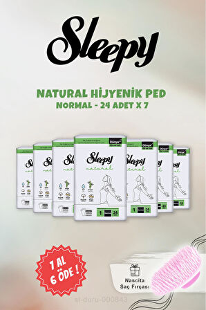 7 AL 6 ÖDE Sleepy Natural Hassas Hijyenik Ped Normal 24 Adet ve Şampuan Fırçası