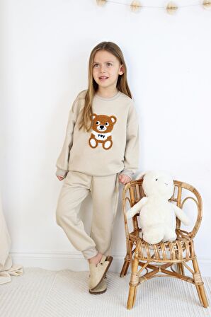 Kız-Erkek (Unisex) Çocuk İnterlok Kumaş Orta Kalınlıkta Nakışlı-Baskılı Örme Basic Eşofman Takımı